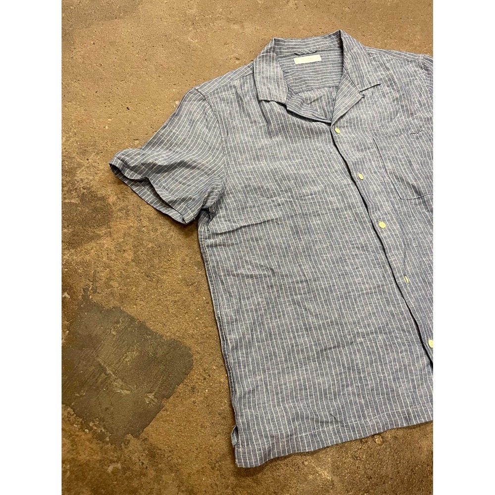 Lucky Brand Shirt Mens XL Blue Striped Linen Short Sleeve Camp Collar Casual - Picture 2 of 16